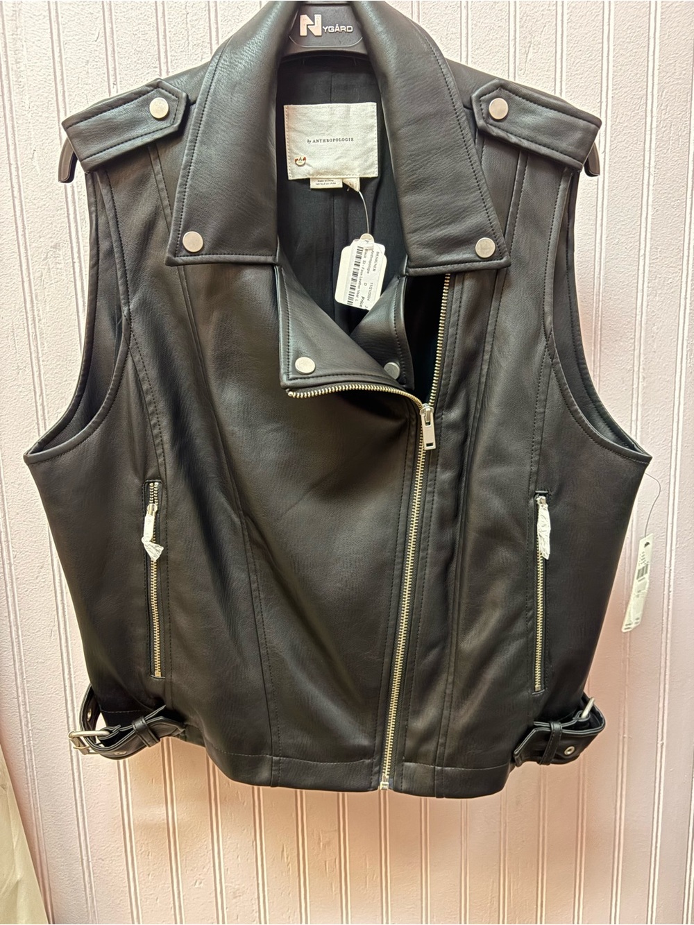 Anthropologie Black Leather Moto Vest
